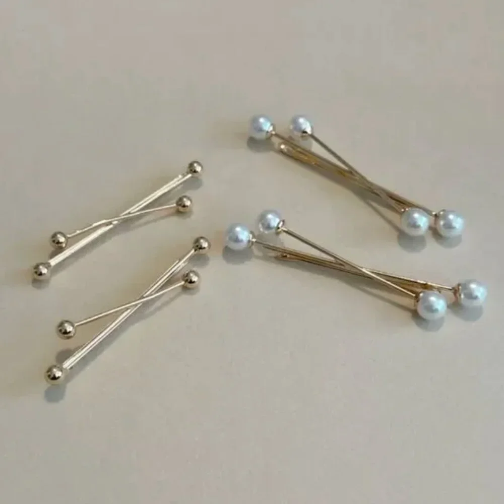 4 pc Minimalist Boho Pearl Hair Pin in Gold Tone